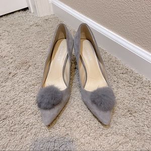 Charles Pom Pom Suede Heels 8.5